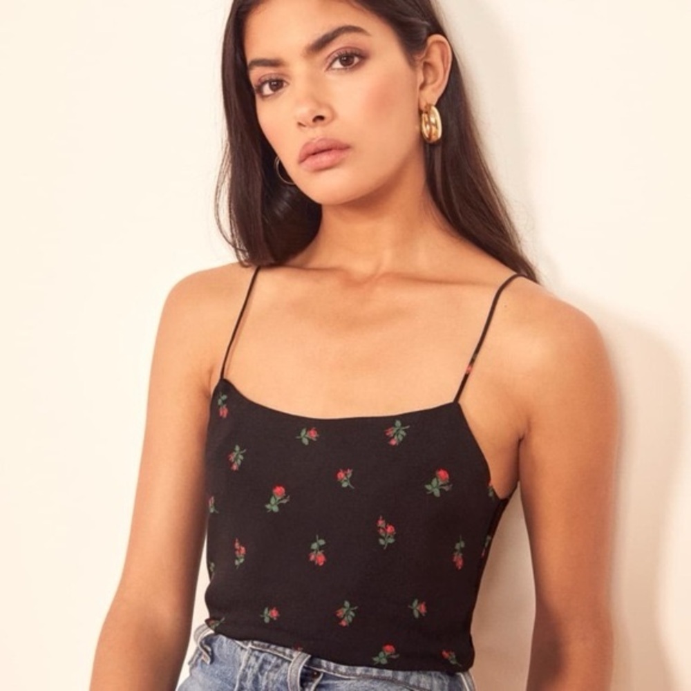 Reformation Women’s Large Atticus Lancaster Rose Black Floral Camisole